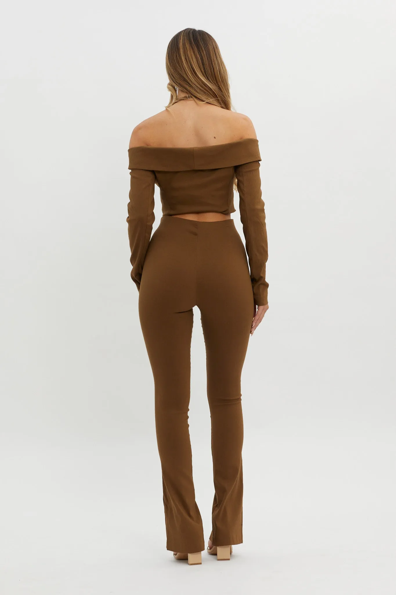 Zuzana Split Hem Flare Pants Brown