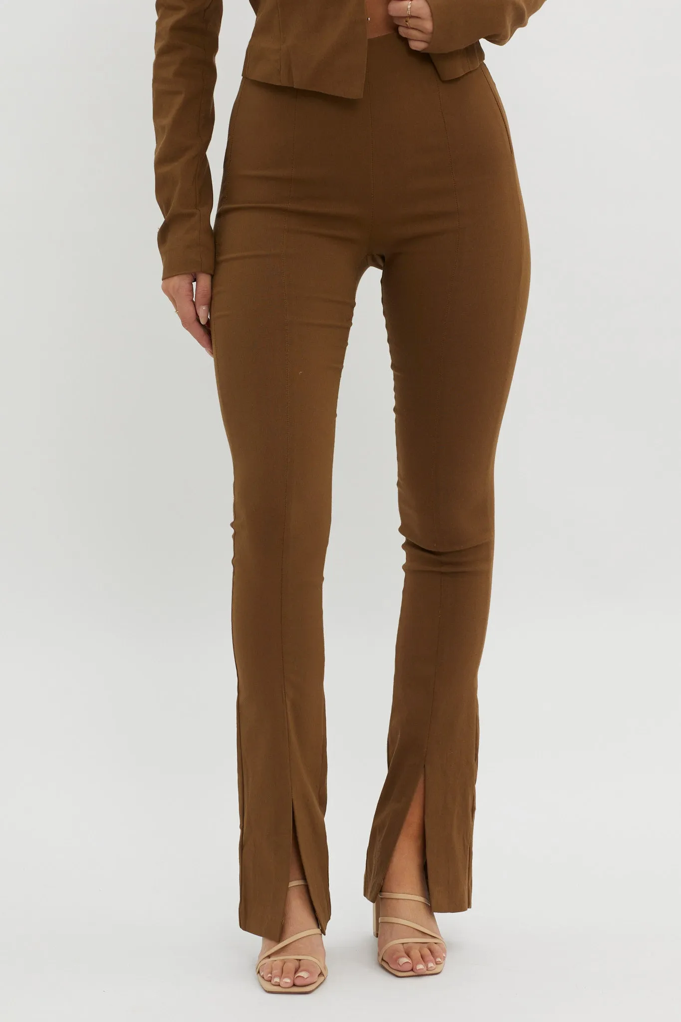 Zuzana Split Hem Flare Pants Brown